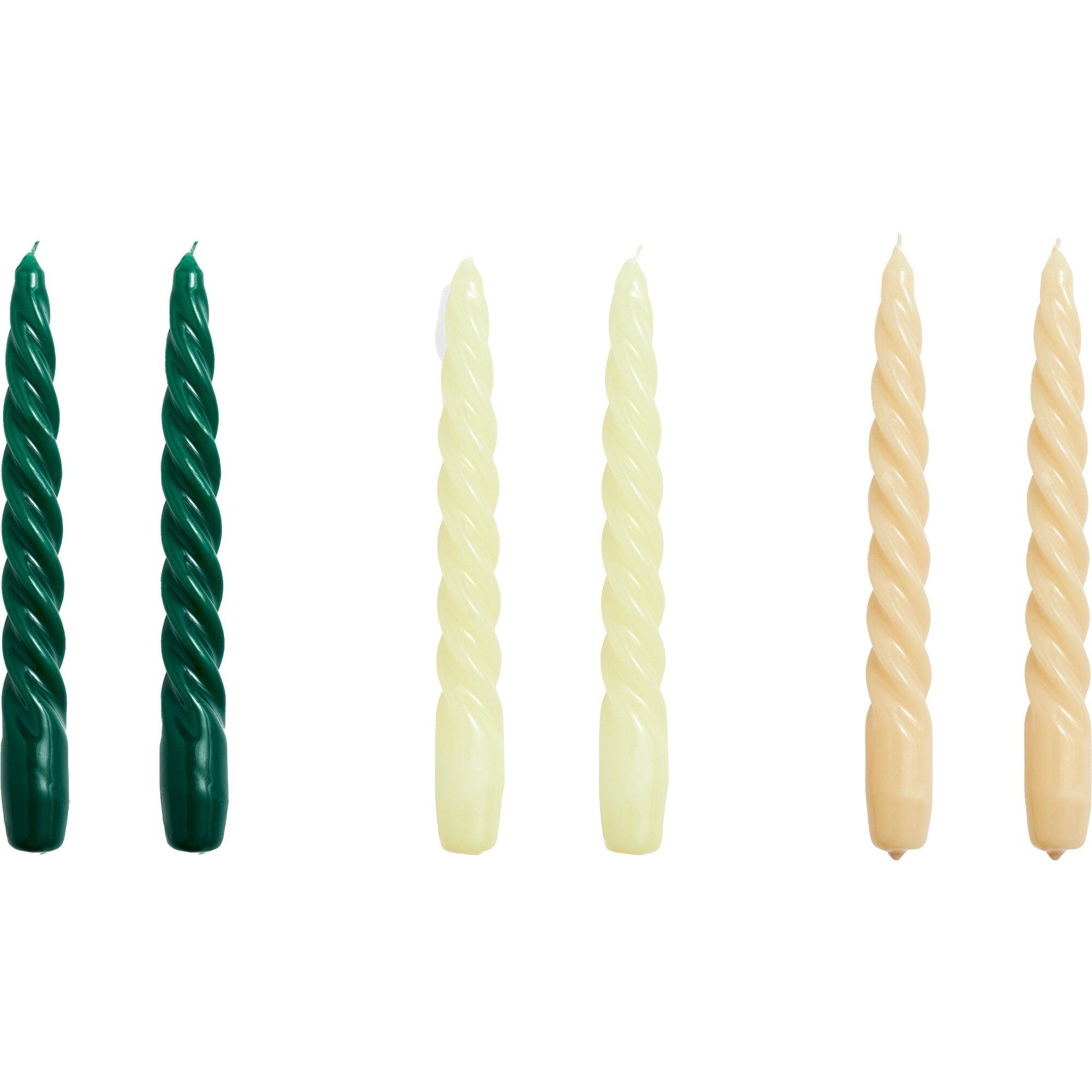 HAY Twist ljus 6 st, grön/citrus/beige