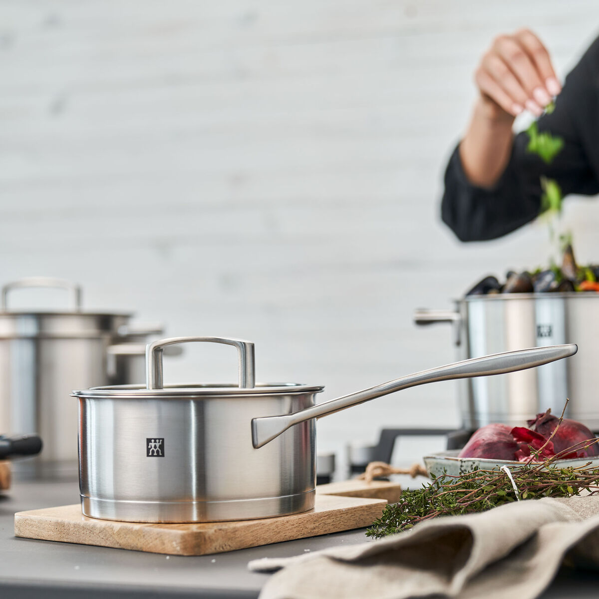 Vitality gryde- og kasserollesæt 5 dele + 4 låg, rustfrit stål