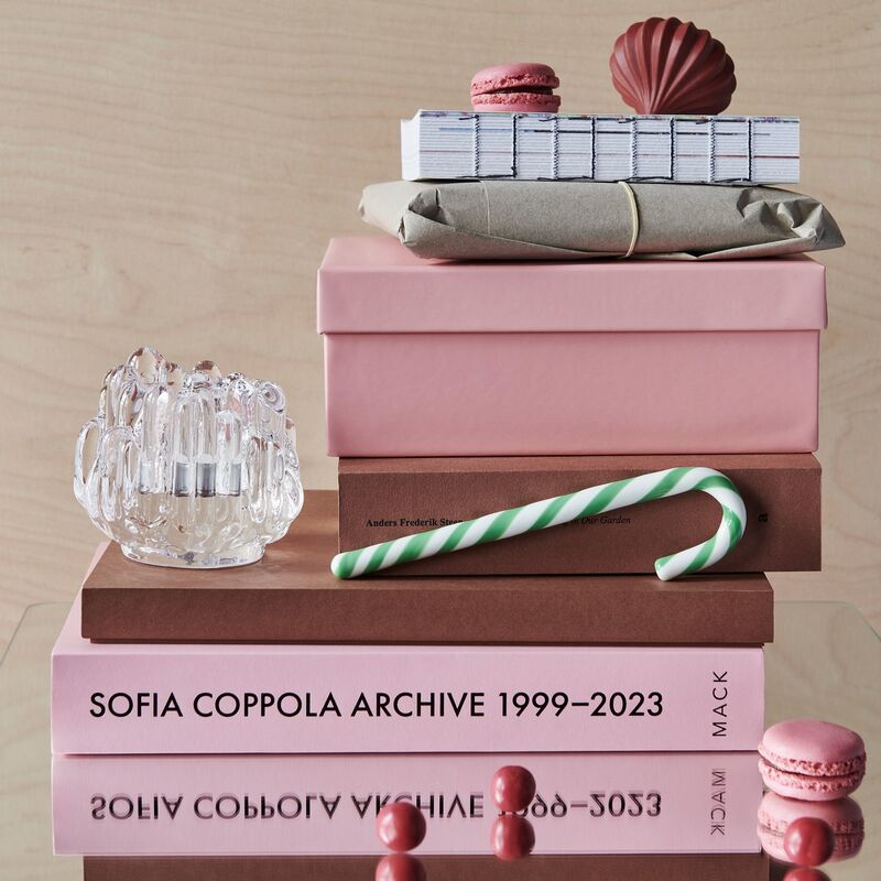 Polka glasdekoration, 17 cm, hvid/grøn