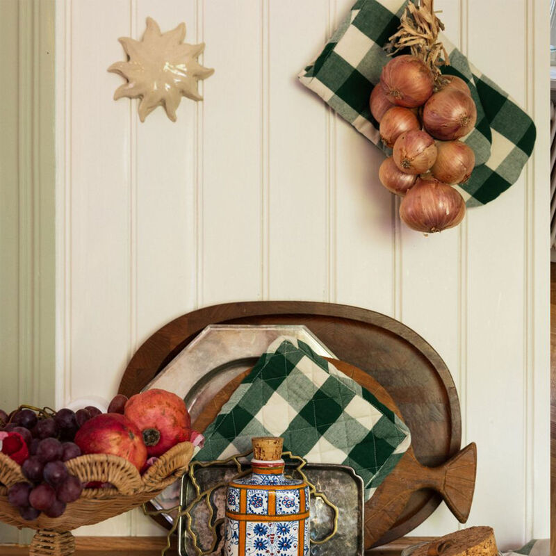 Elsa grydelap 30×13 cm, grøn/beige