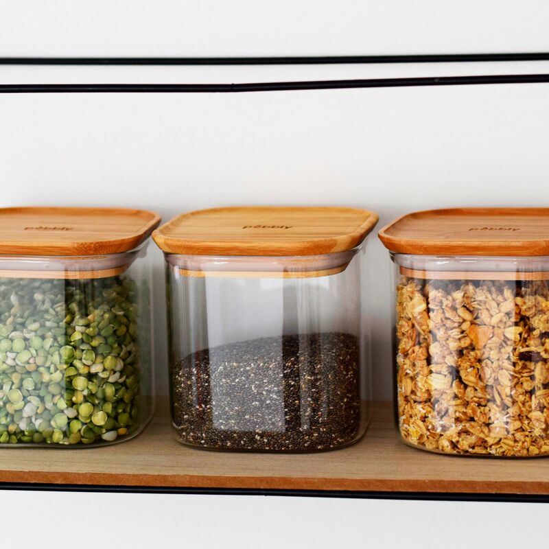 Stapelbar glasburk 800 ml 3-pack, bambu/glas