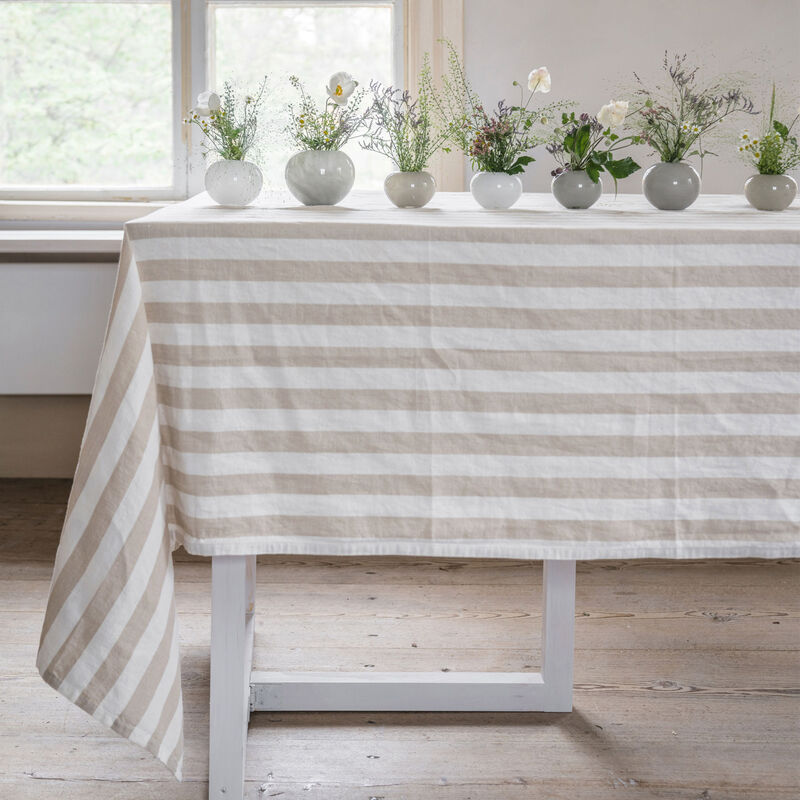 Rand bordsduk 145x300 cm, beige/vit