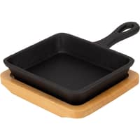 Støbejerns Serveringspande 12 cm, bordskåner i træ