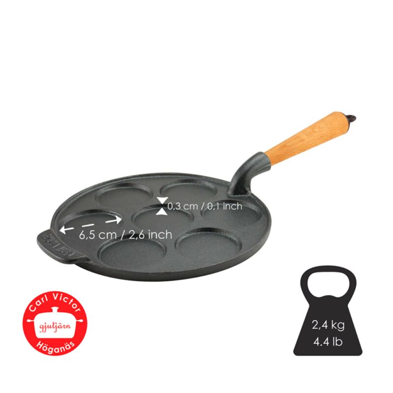 Plättjärn i gjutjärn 23 cm, handtag i bok