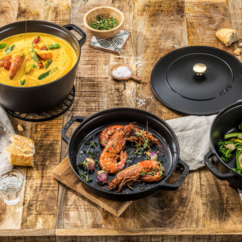 Grytesett i støpejern 24 cm, svart