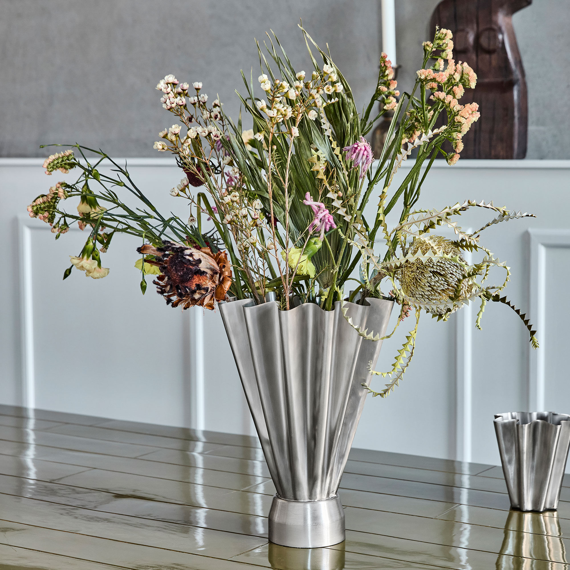 Flood Maljakko korkea, harjattu hopea