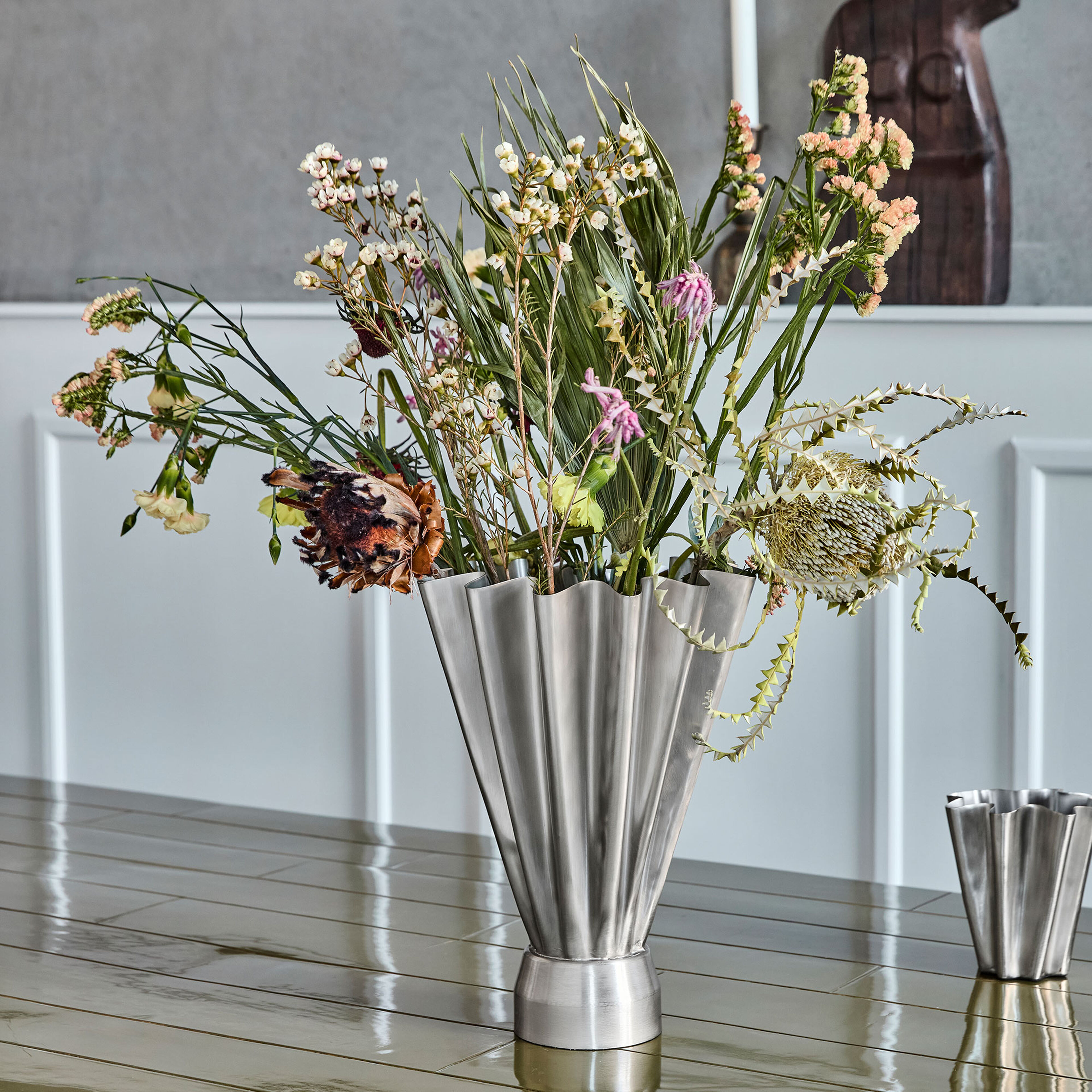 Flood Maljakko korkea, harjattu hopea