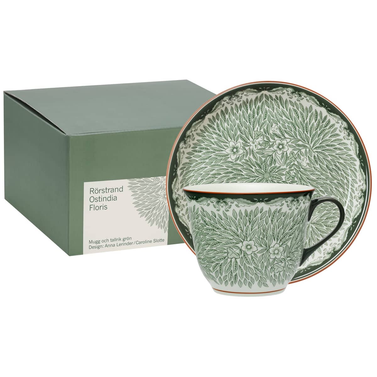 Ostindia Floris mugg + tallrik, grön