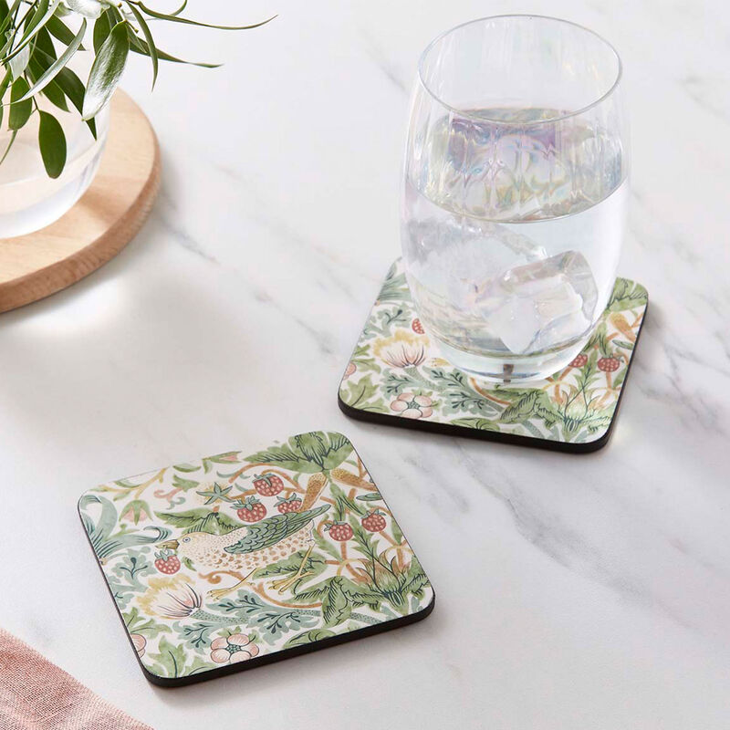 Spode Morris & Co Strawberry Thief glassbrikker 6-pakning, grønn