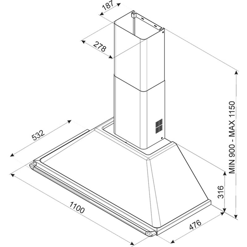 KTR110XE Seinään asennettava tuuletin, 110 cm, ruostumatonta terästä