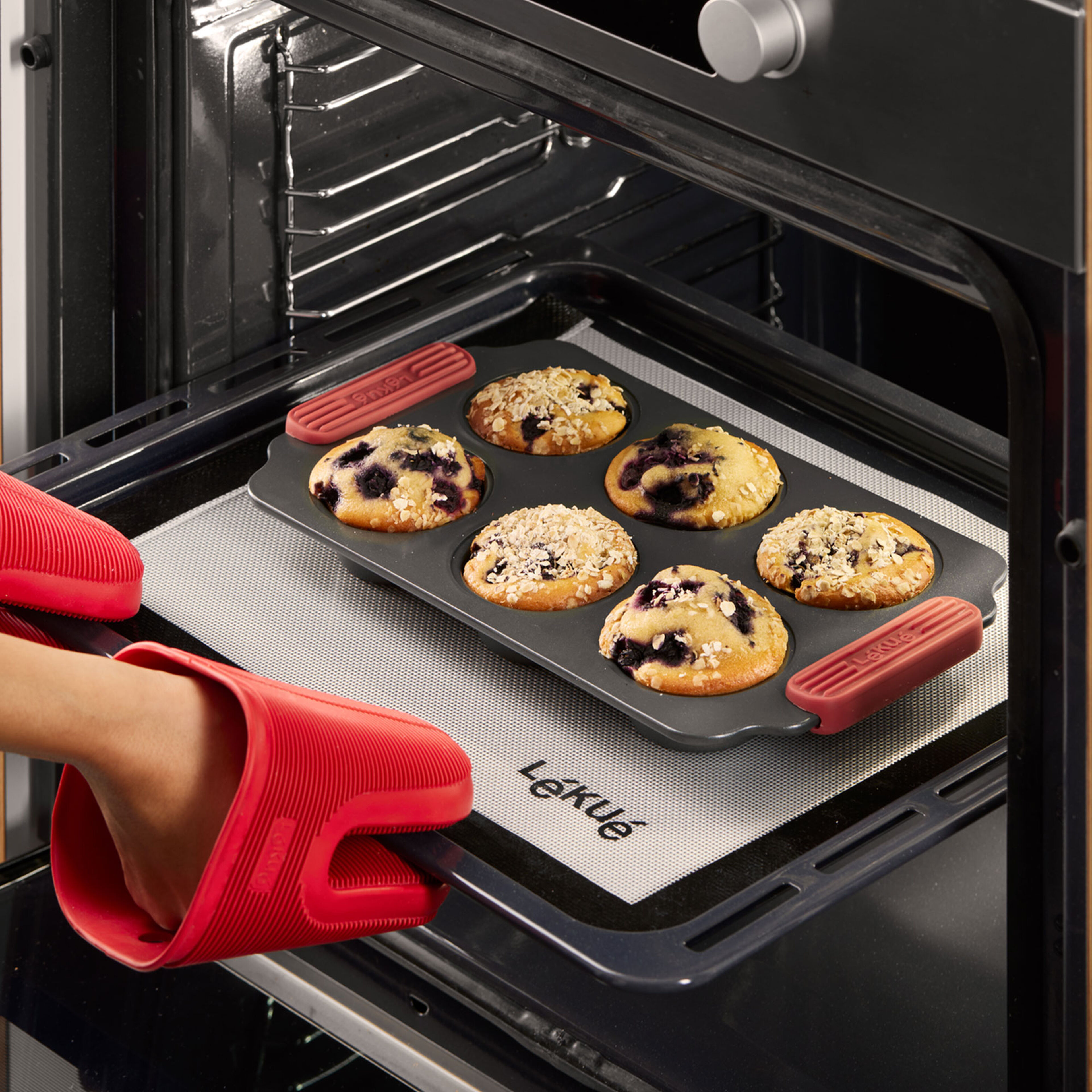 Ugnsvante i silikon, röd