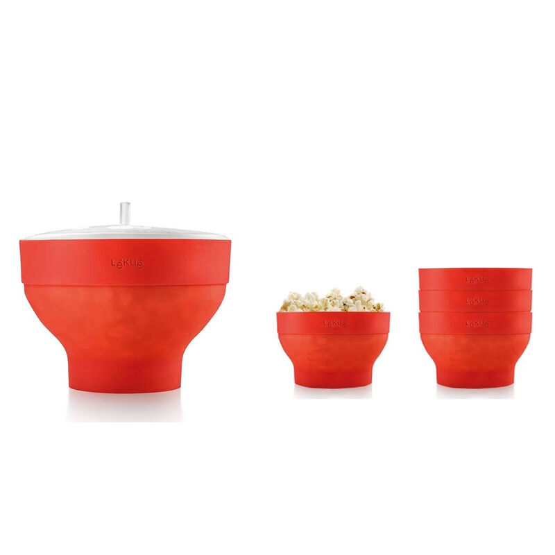Popcornmaker XL + 4 skålar, röd