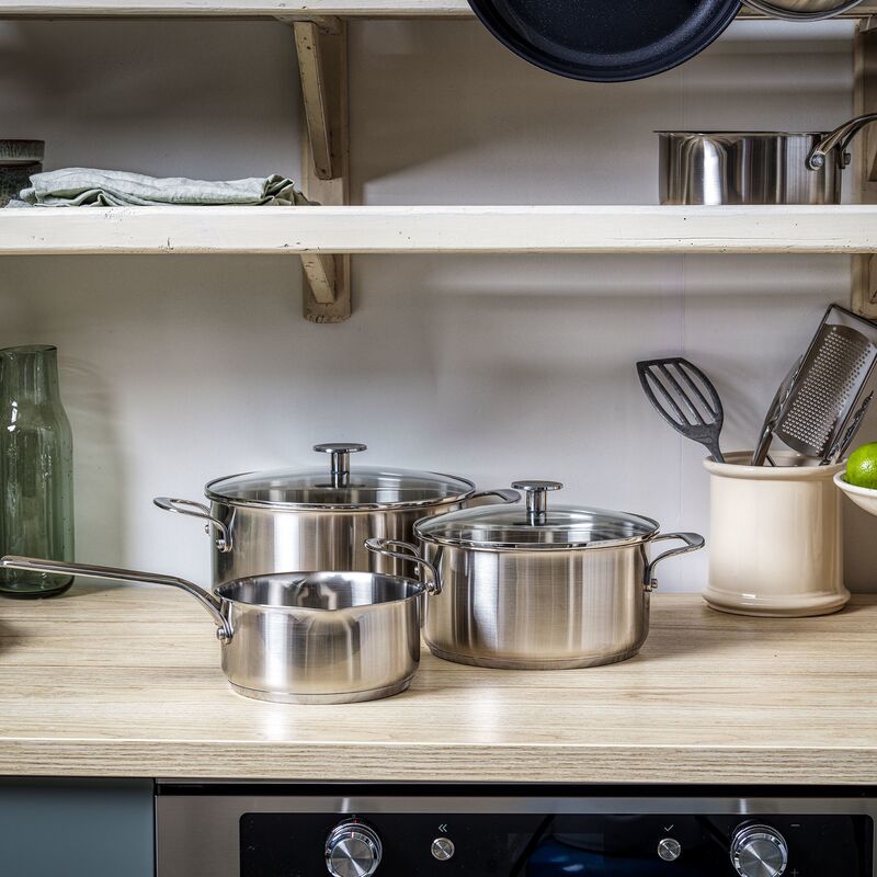 Grydesæt 3 dele, rustfrit stål 