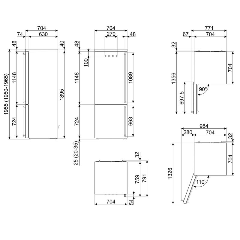 Smeg FA8005LAO6 Kombiskap venstrehengslet 70 cm, antrasitt