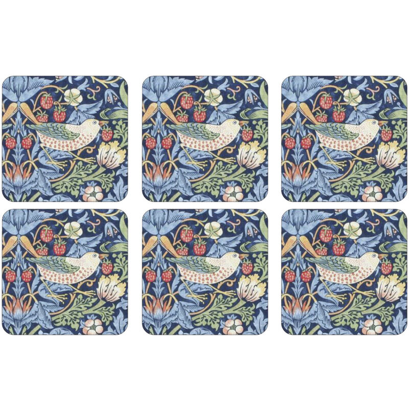 Morris & Co Strawberry Thief Blå Glasunderlägg 6-pack