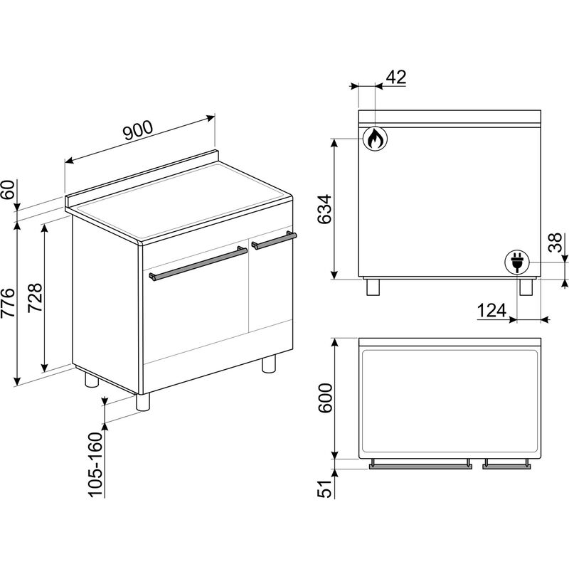 SCB92MN8 Gasskomfyr med dobbelovn, 90 cm, svart
