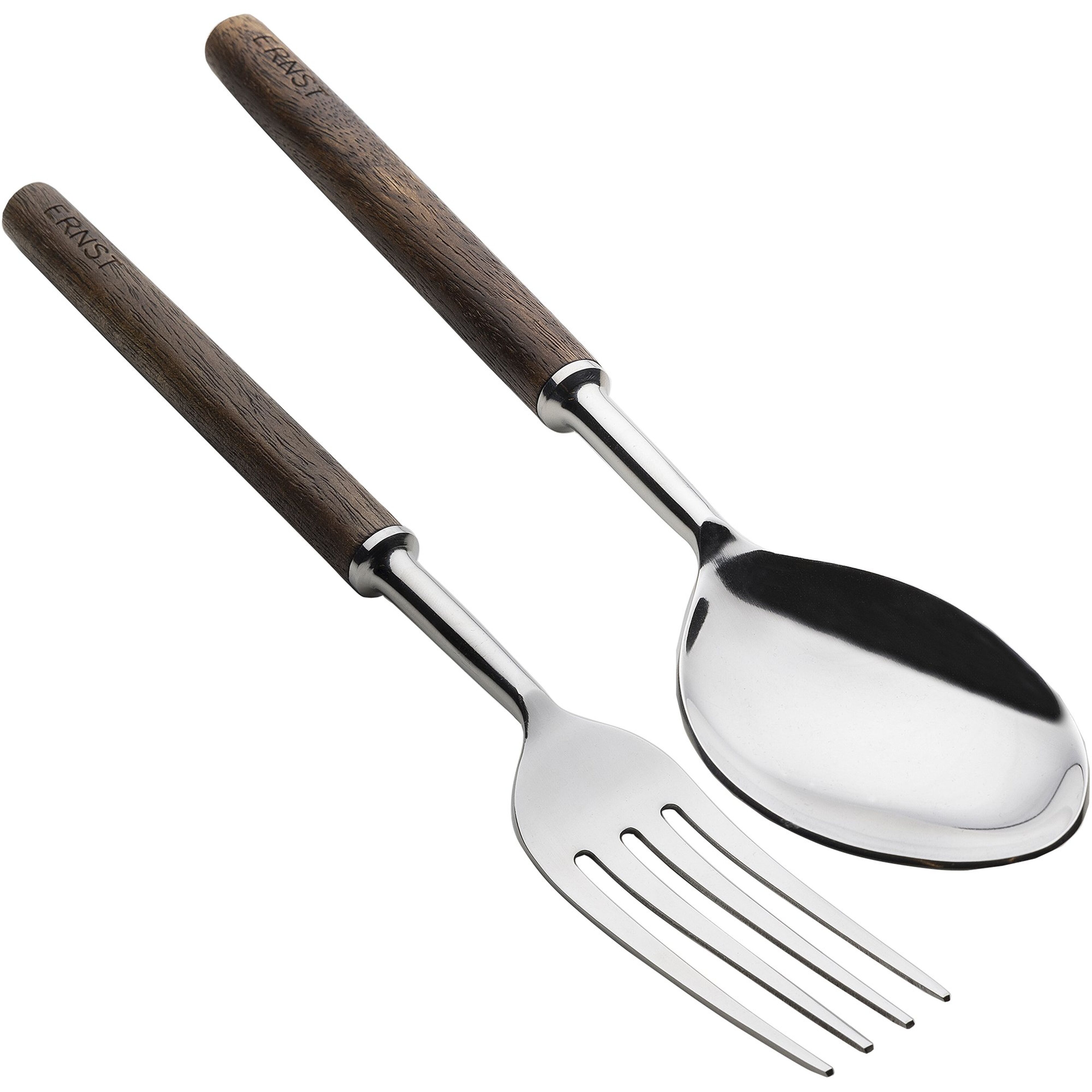 Salladsbestick metall/mörkt trä