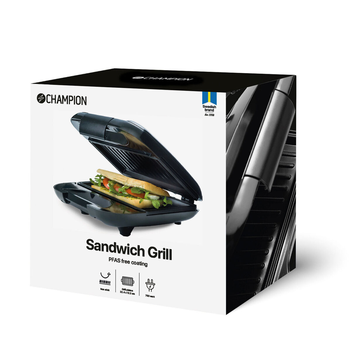 Smørbrødgrill 750 watt, svart
