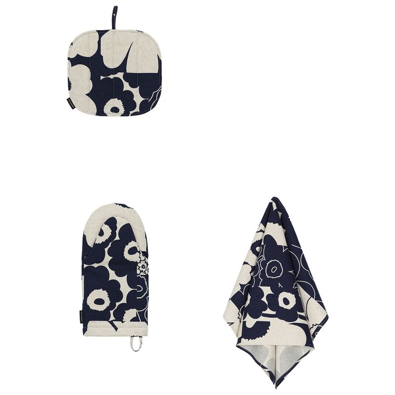 Kollaasi kökstextil-set, blå