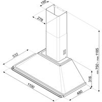 KT110BLE Vægmonteret emhætte 110 cm, sort