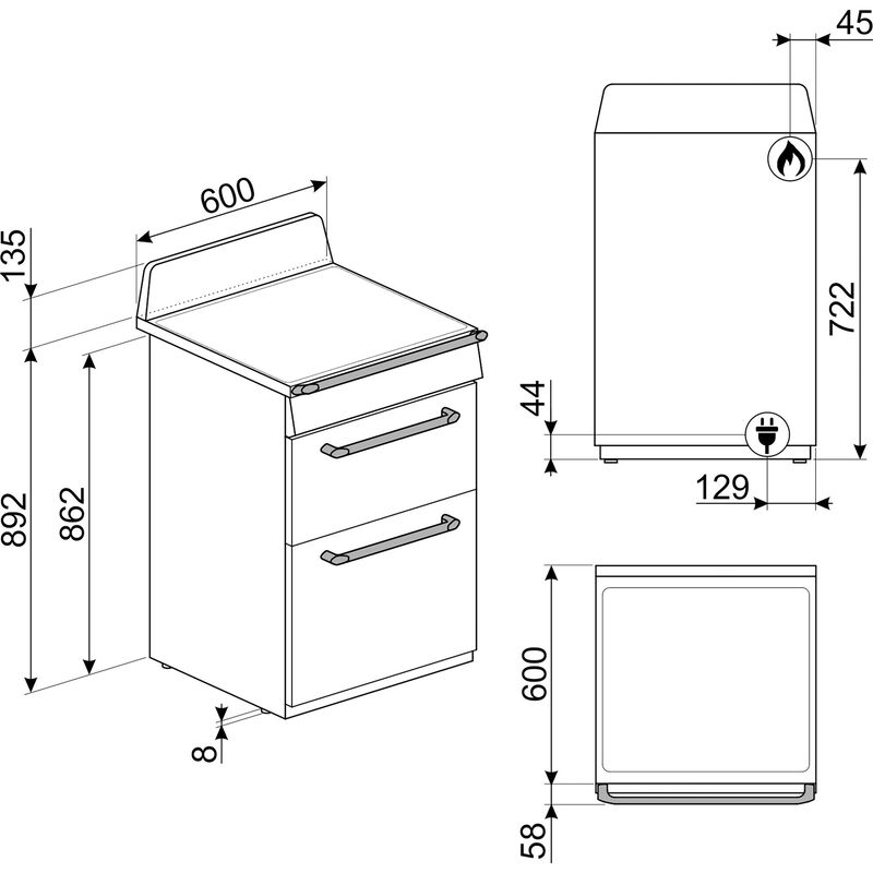 60 cm Victoria kaasuliesi kahdella uunilla, Creme