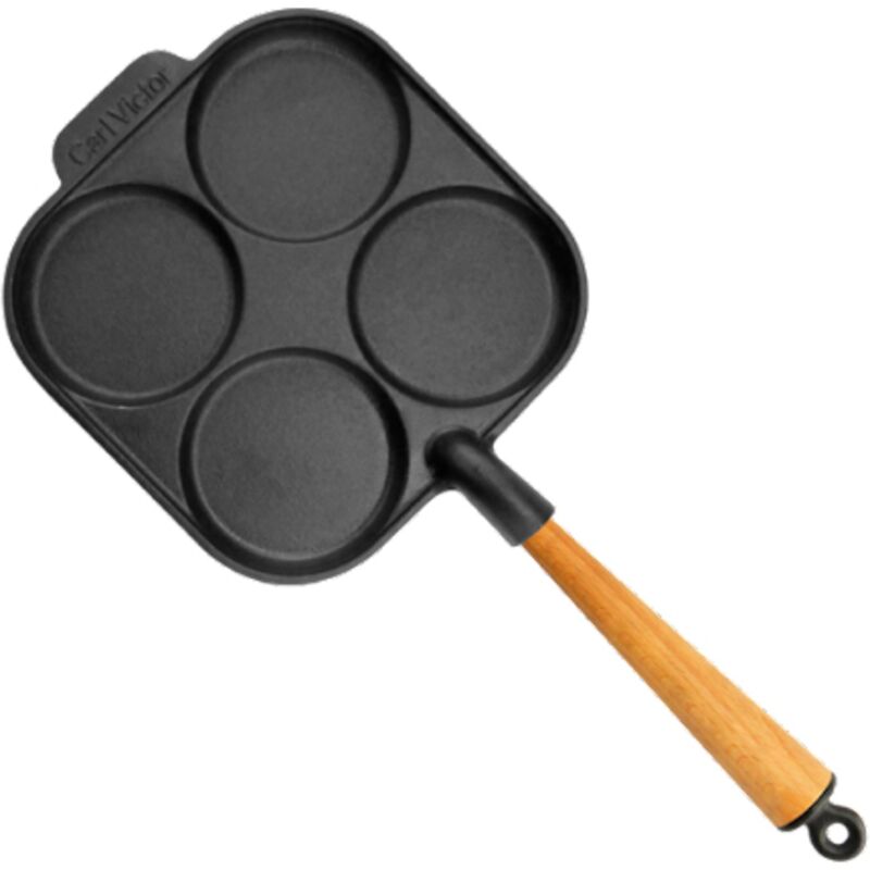 Egg gjutjärnspanna, handtag i bok