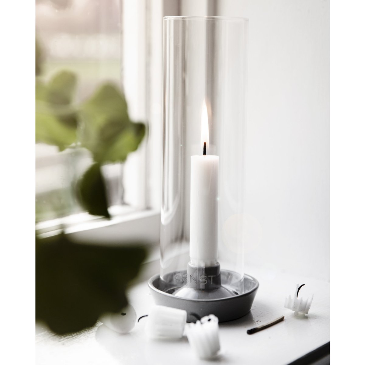 Ljusstake med Glas Mörkgrå
