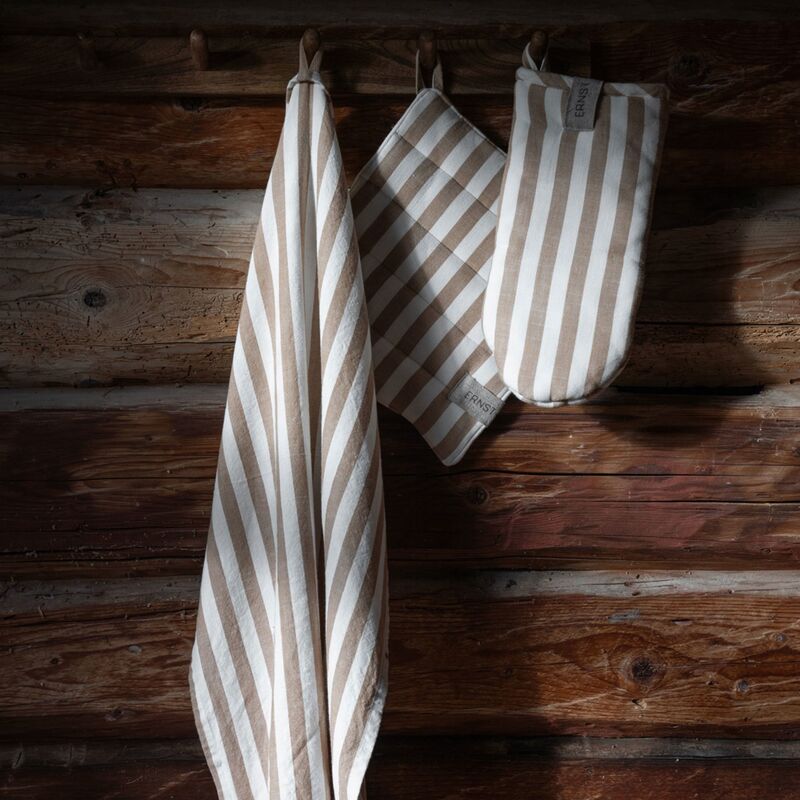 Ovnhandske bred stribe, karamel/hvid