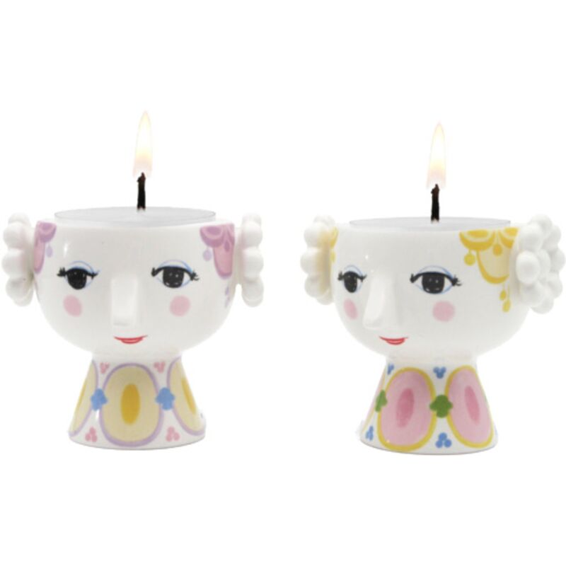 Eva kynttilänjalka  Ø6,5, keltainen/laventeli, 2 kpl.