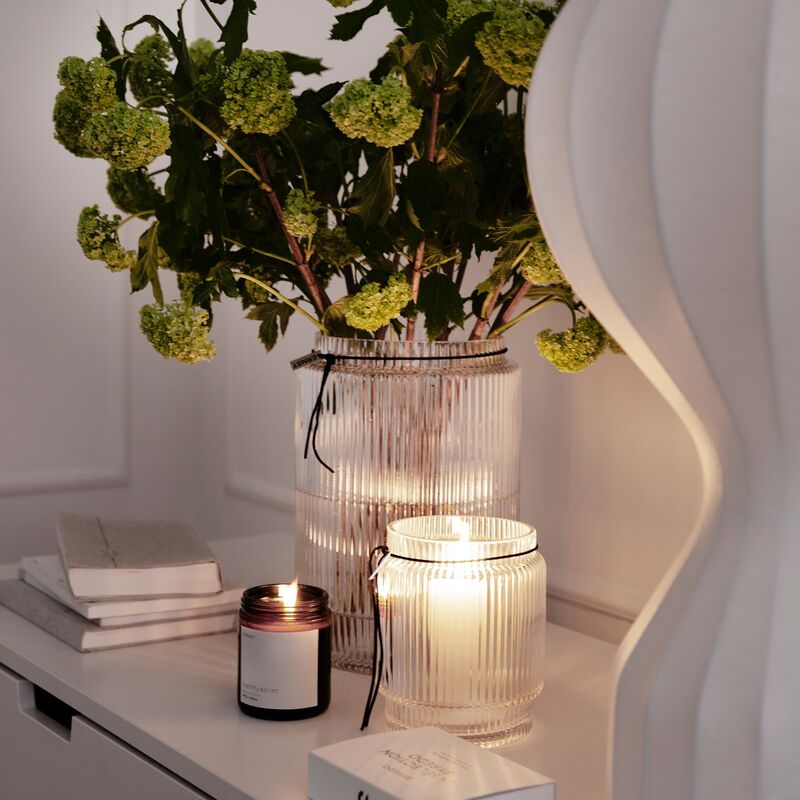 Glasvas med randing struktur, 28 cm