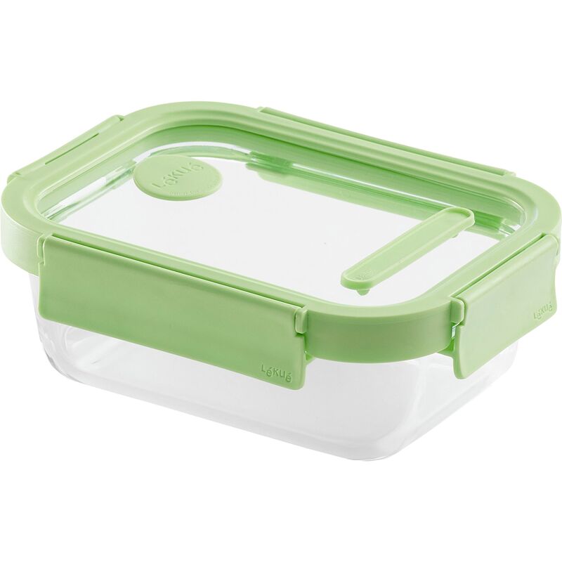 Rektangulær matboks 640 ml, glass/grønn
