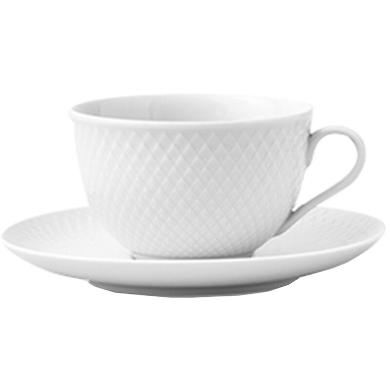 Rhombe tekopp med skål, hvit 24 cl