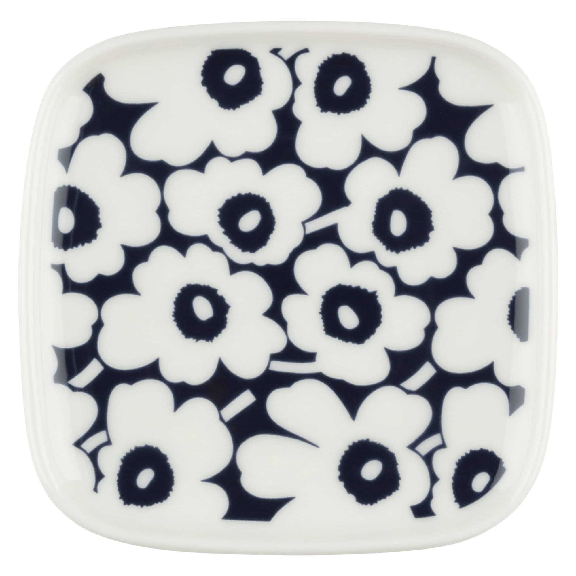 Pikkuinen Unikko asjett 10x10 cm Dark blue-white