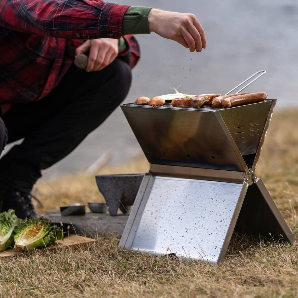 Vikbar grill 36 x 26 cm, rostfritt stål