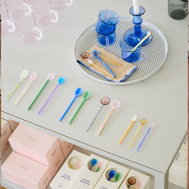 Mono skeer af glas, 2 stk, sky blå/grøn