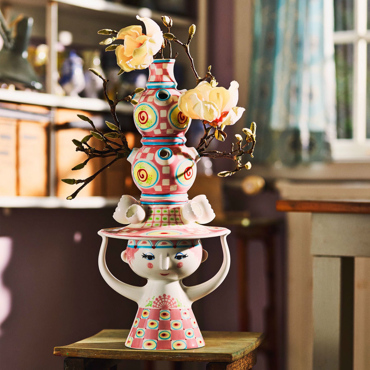 Lady with hat vase 50 cm, rosa