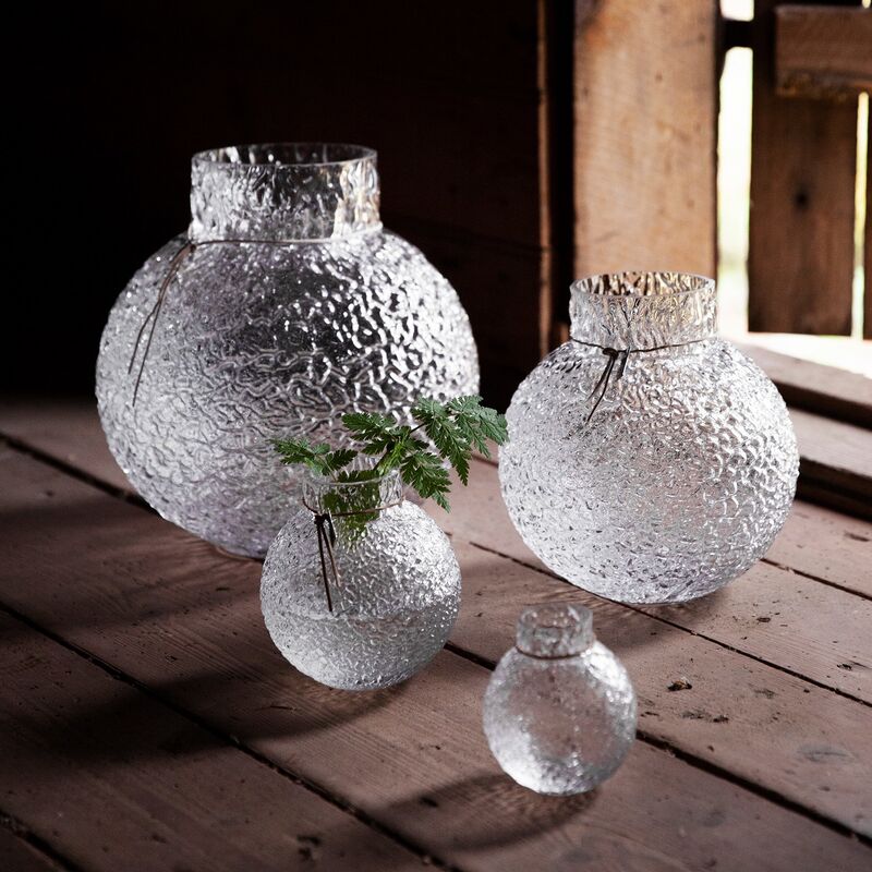 Pyöreä lasimaljakko, jossa kuvioitu rakenne, 30 cm