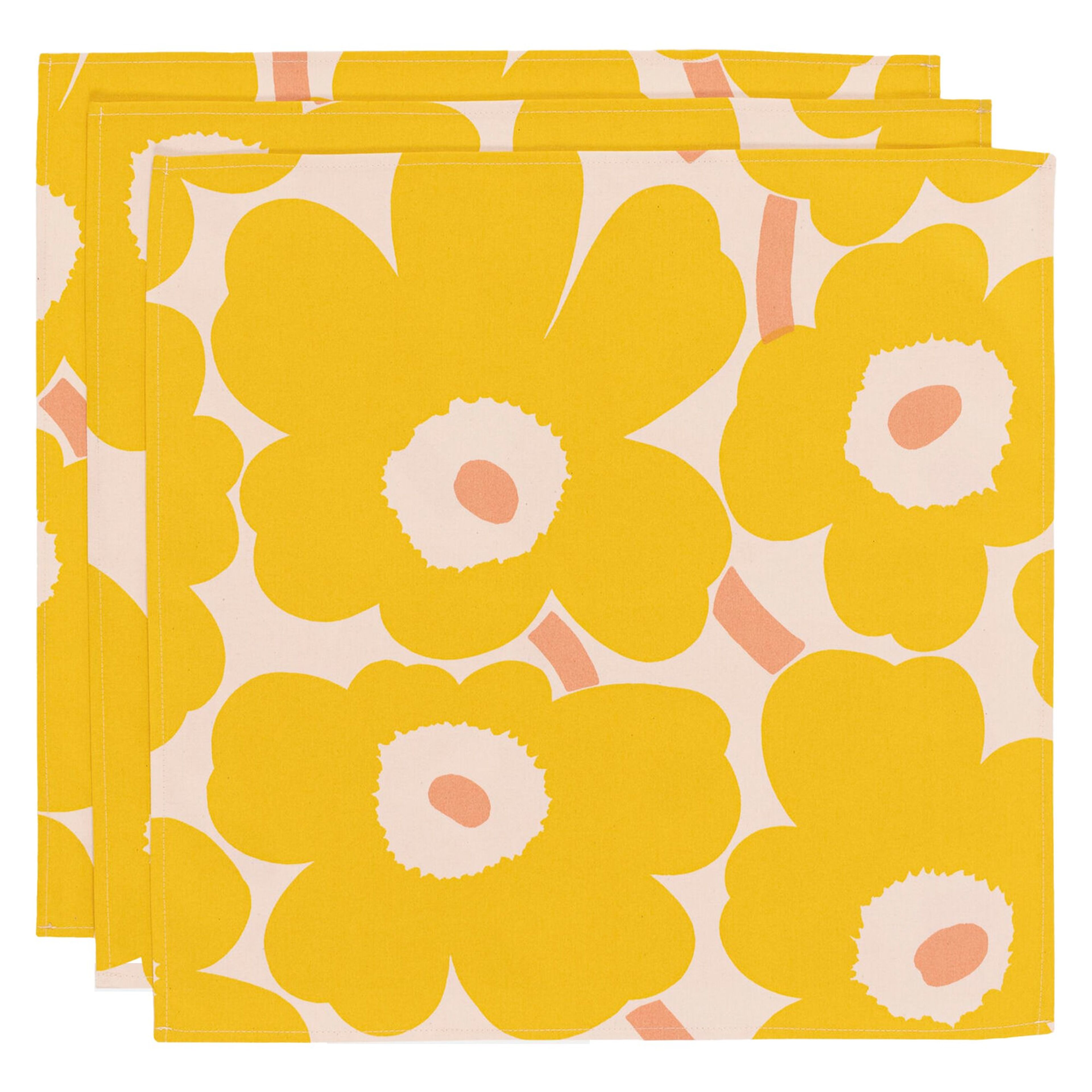 Pieni Unikko servett 3 st, gul/rosa