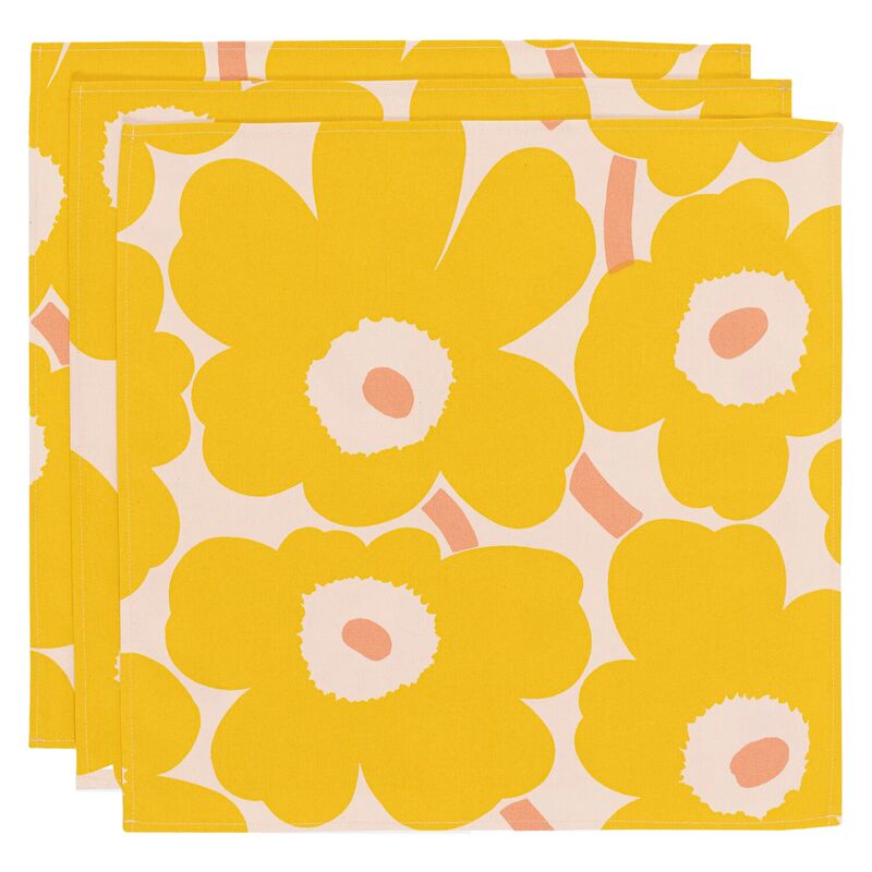 Pieni Unikko serviett 3 stk, gul/rosa