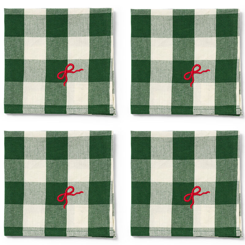 Elsa Bow servietter 40 × 40 cm, 4-pakning, grønn/beige