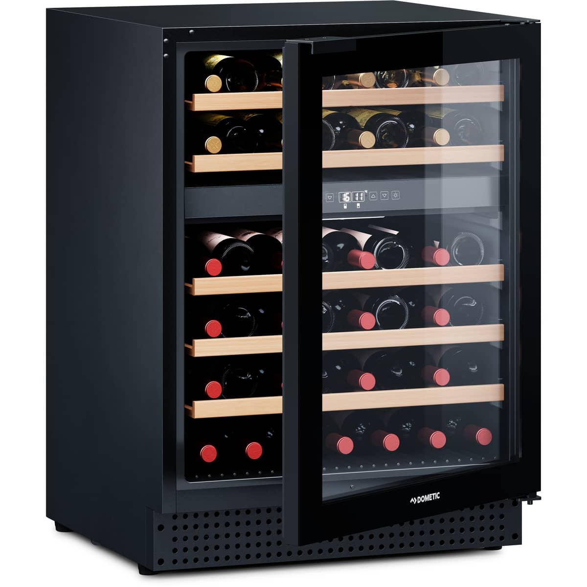 D46B vinkøleskab, 2 temperaturzoner, 46 flasker, sort