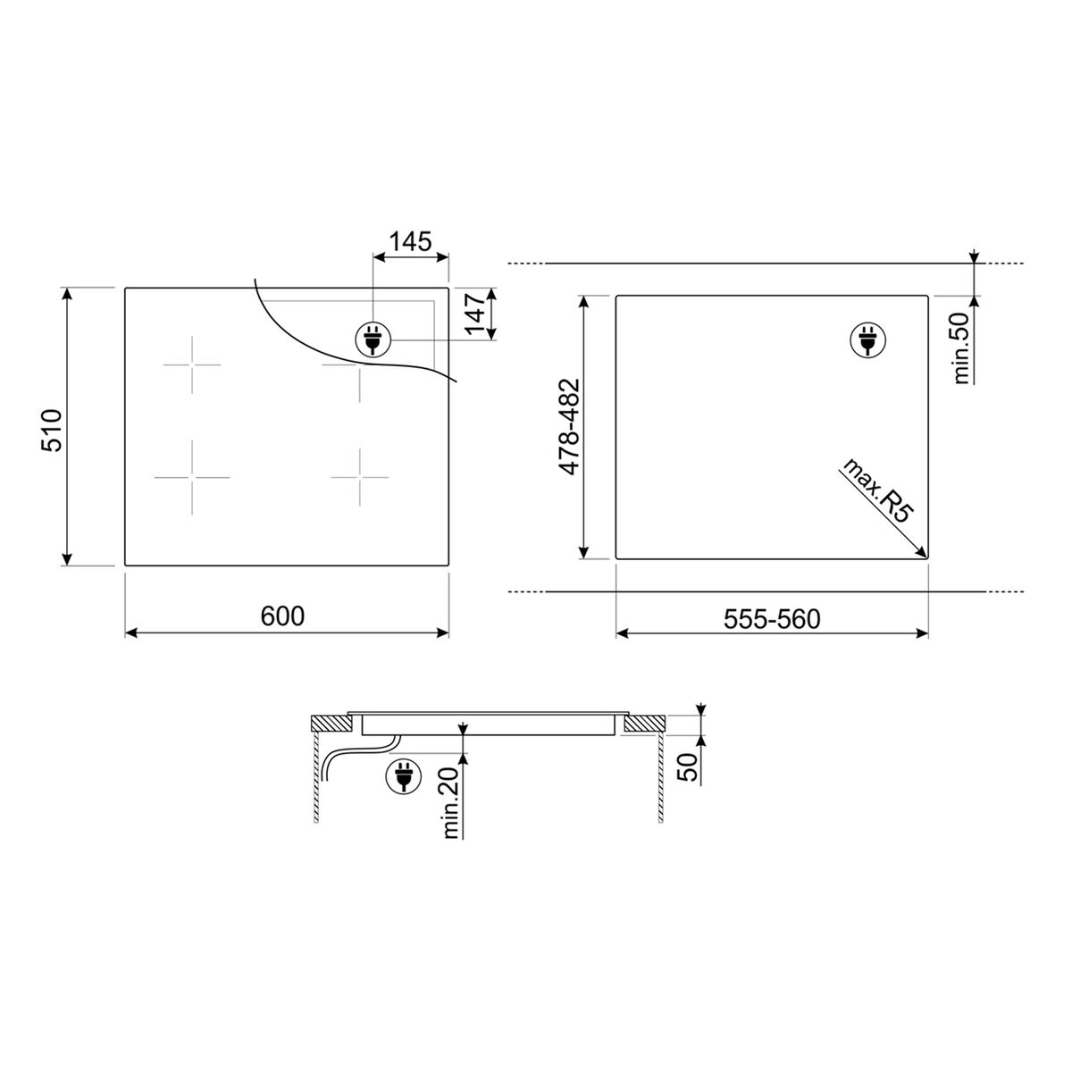 SIM3644N induktionskogeplade 60 cm med EVO Slider, 4 zoner