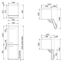 Smeg FAB38RWH6 högerhängd kyl/frys 70 cm, vit
