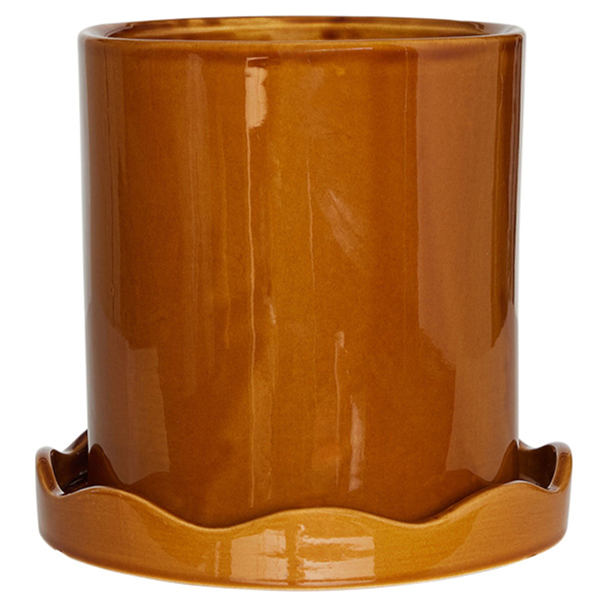 Produktfoto för OYOY LIVING - Nami Pot With Saucer  - Blomkruka - 311 Amber - H18 x L16,5 x W16,5 cm / H3 x L20 x W20 cm