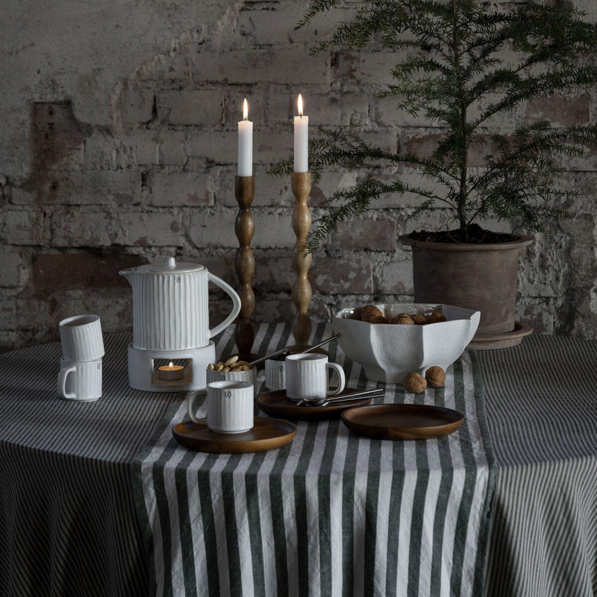 Bordløber bred stribe 45x250 cm, grøn/hvid