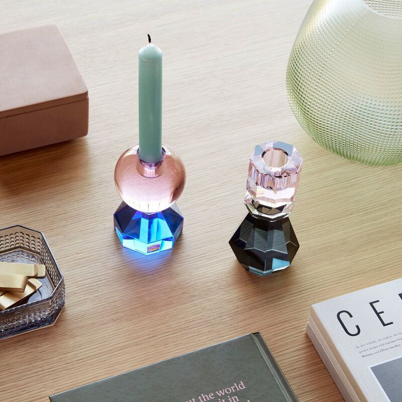 Gem lysestage, pink/blå