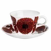 Röd Aster kaffekopp med fat, 15 cl