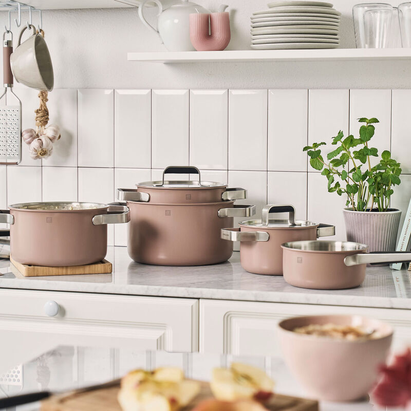 Pure grytset 3 delar + 2 lock, rostfritt stål, rosa