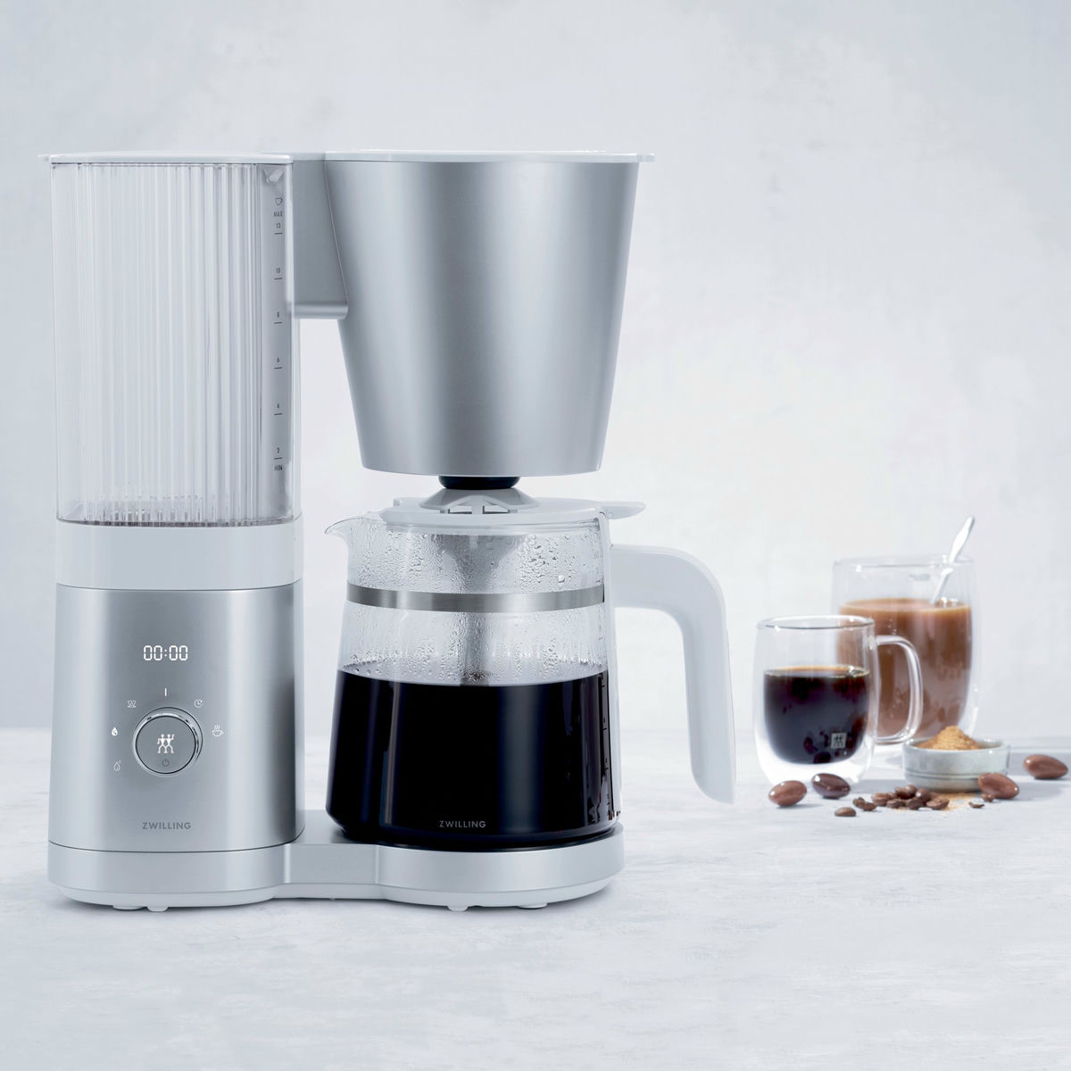 Enfinigy kaffemaskine, 1,5 liter, sølv & hvid