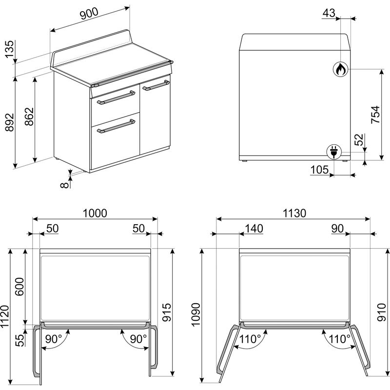 Victoria Kaasuliesi 90 cm 3 Uunilla, Creme